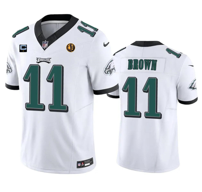 Men's Philadelphia Eagles #11 A. J. Brown White 2023 F.U.S.E. With 1-star C Patch And John Madden Patch Vapor Limited Football Stitched Jersey